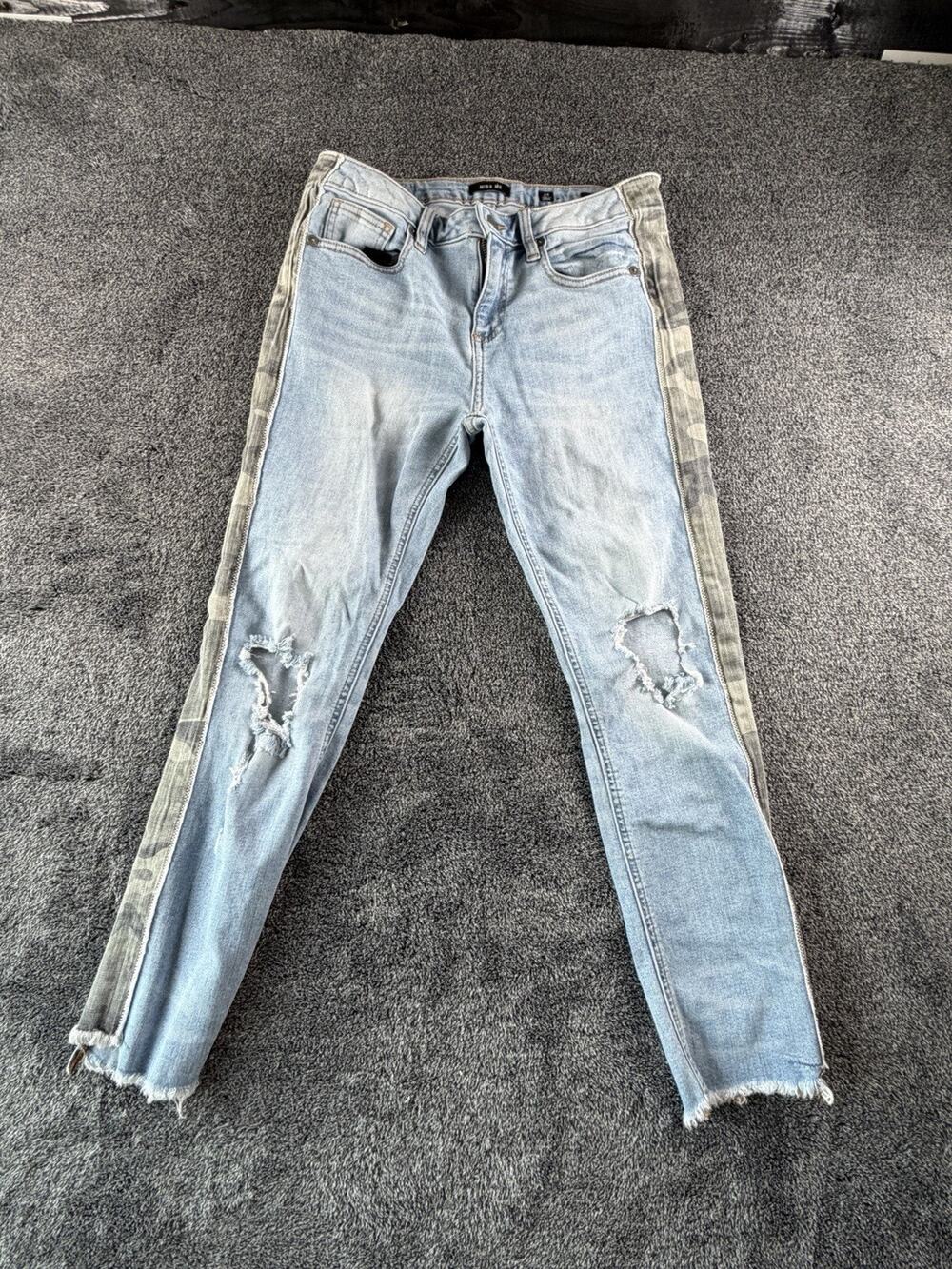 Miss Me Women’s Ankle Straight Jeans Size 28 Distressed Camo Side Stripe